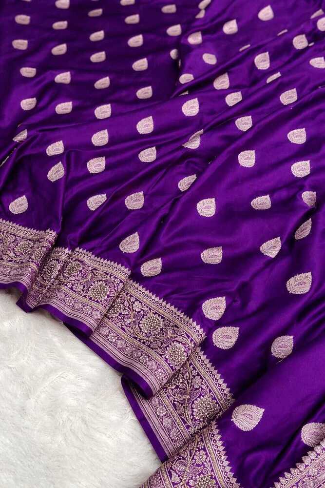 Royal Purple Banarasi Paisley Buti Mashru Silk Saree
