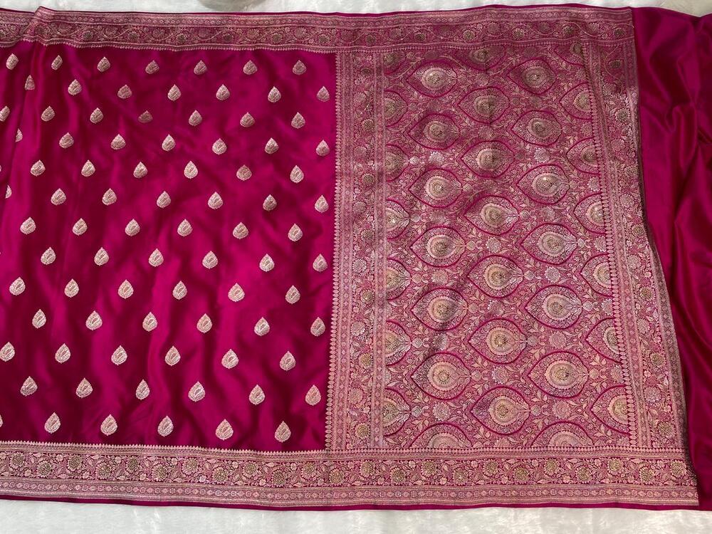 Fuchsia Pink Banarasi Paisley Zari Mashru Silk Saree