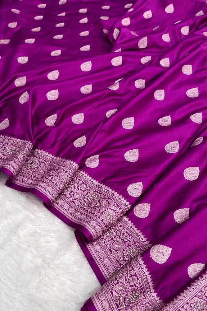Violet Purple Banarasi Paisley Zari Mashru Silk Saree