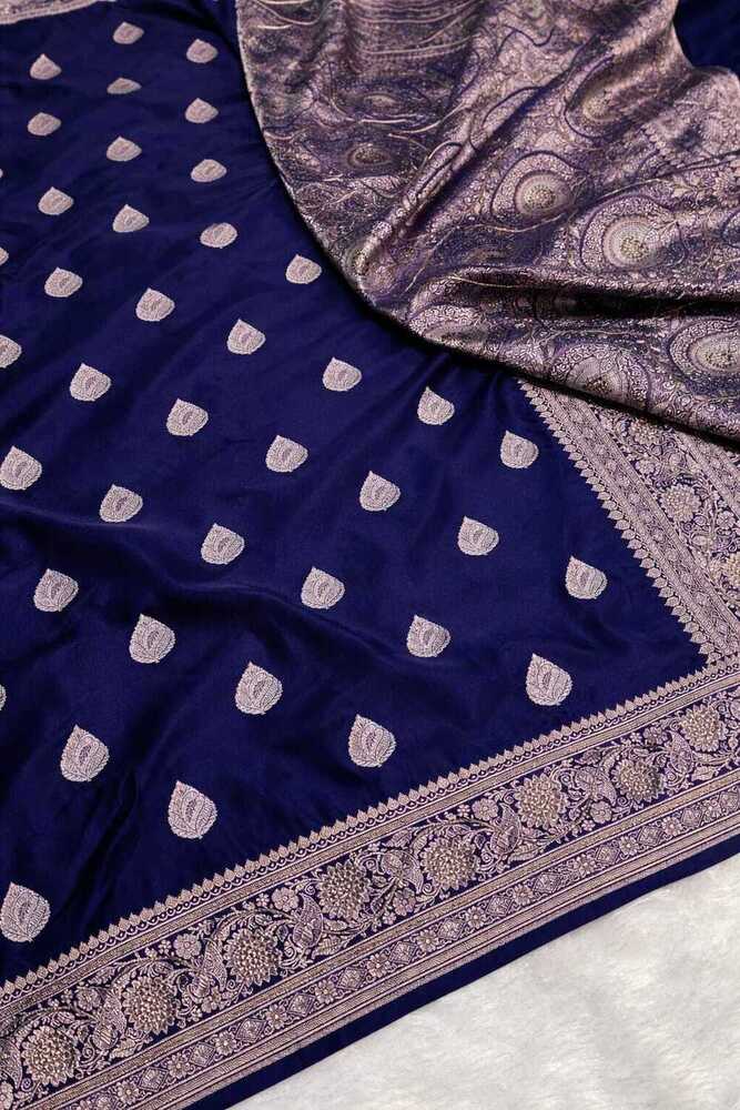 Royal Blue Banarasi Jhanki Border Mashru Silk Saree