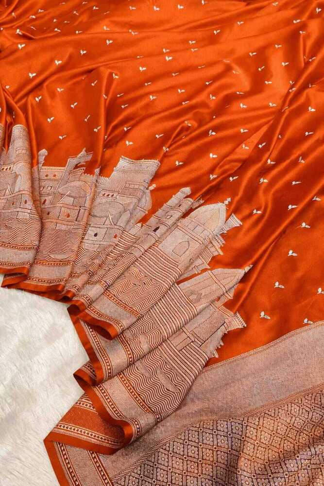 Burnt Orange Banarasi Jhanki Border Mashru Silk Saree