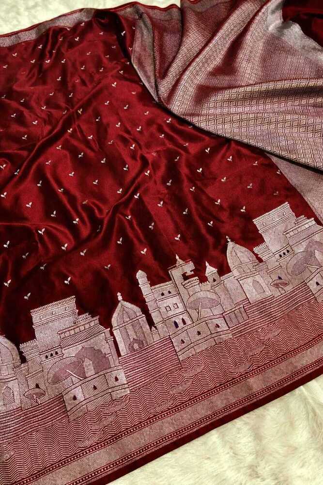 Maroon Banarasi Jhanki Border Mashru Silk Saree