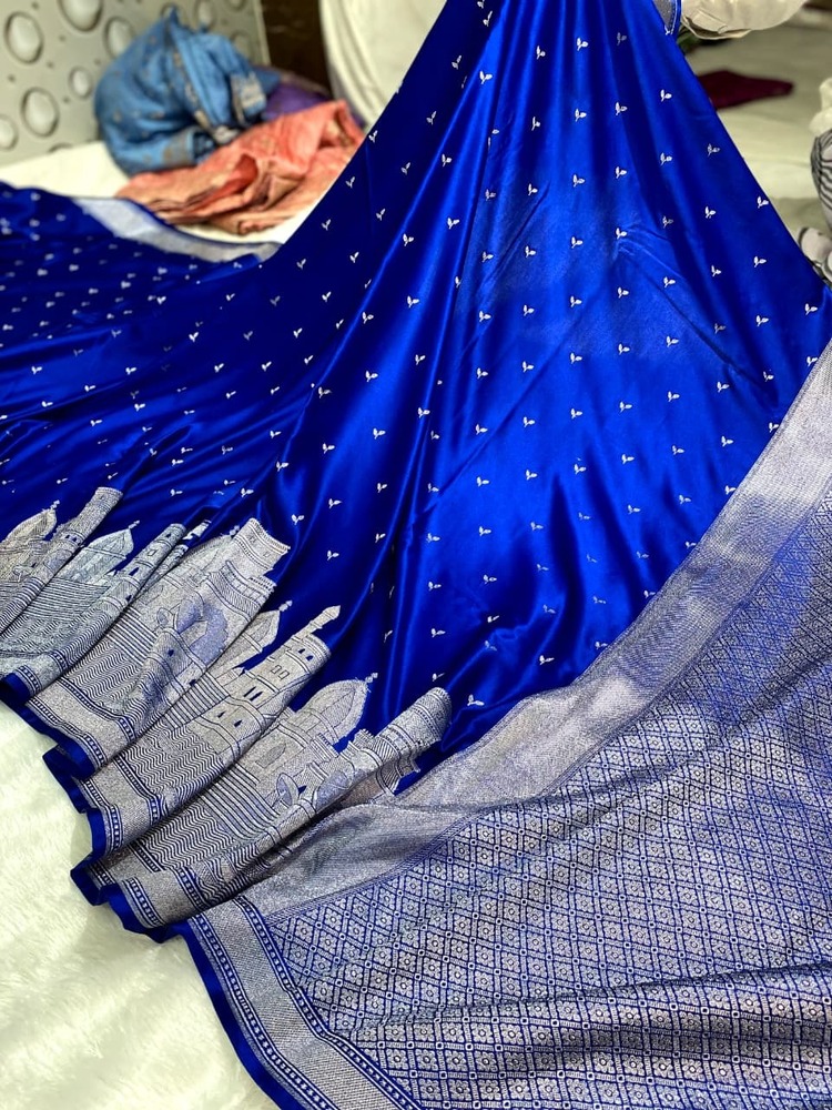 Cobalt Blue Banarasi Jhanki Border Mashru Silk Saree
