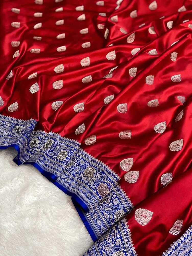 Ruby Red Banarasi Jhanki Border Mashru Silk Saree