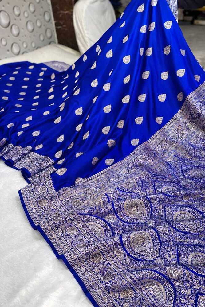 Royal Blue Banarasi Floral Buti Mashru Silk Saree