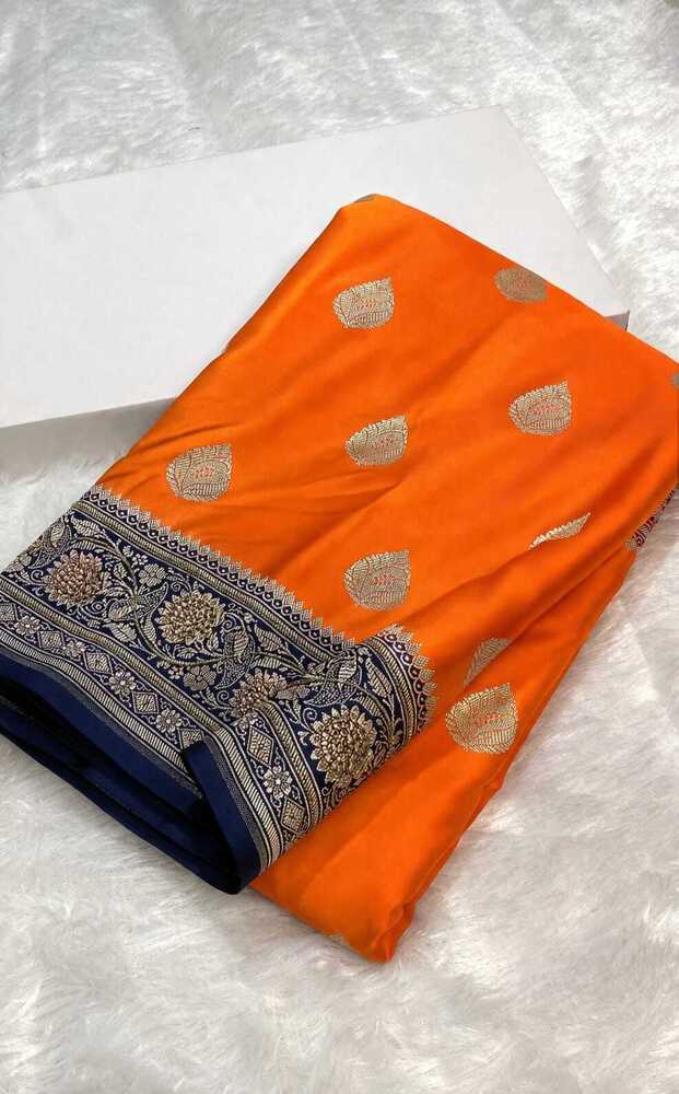 Orange Banarasi Jhanki Border Mashru Silk Saree