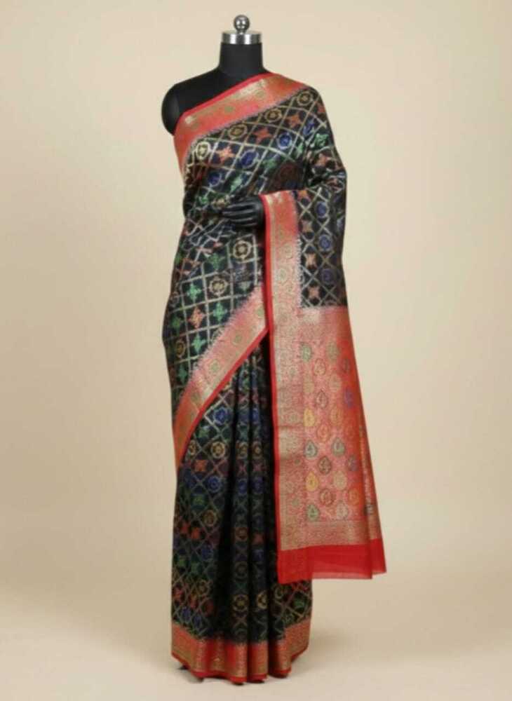 Banarasi Dupien Silk Meenakari Floral Buti Saree