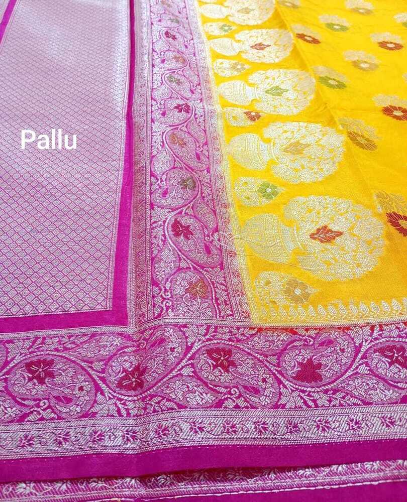 Banarasi Dupien Silk Meenakari Buta Contrast Sare