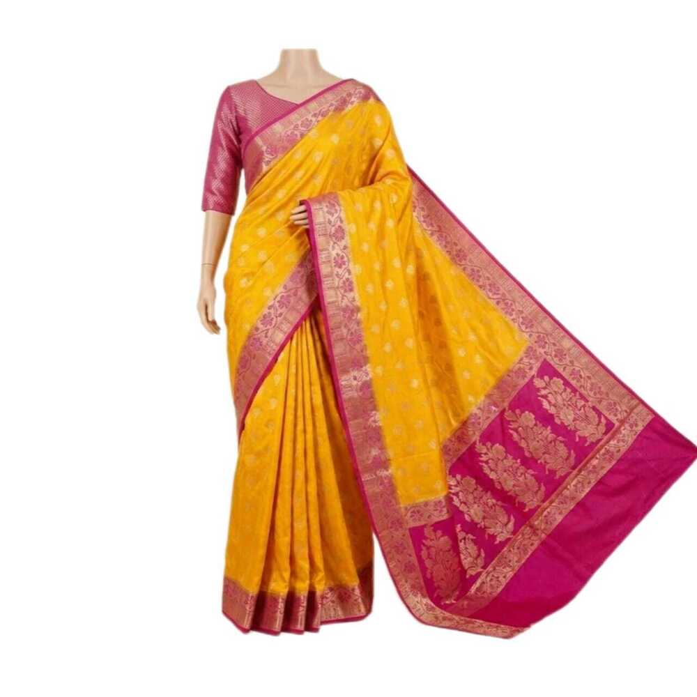 Banarasi Dupien Silk Meenakari Contrast Border Saree