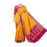 Banarasi Dupien Silk Meenakari Contrast Border Saree