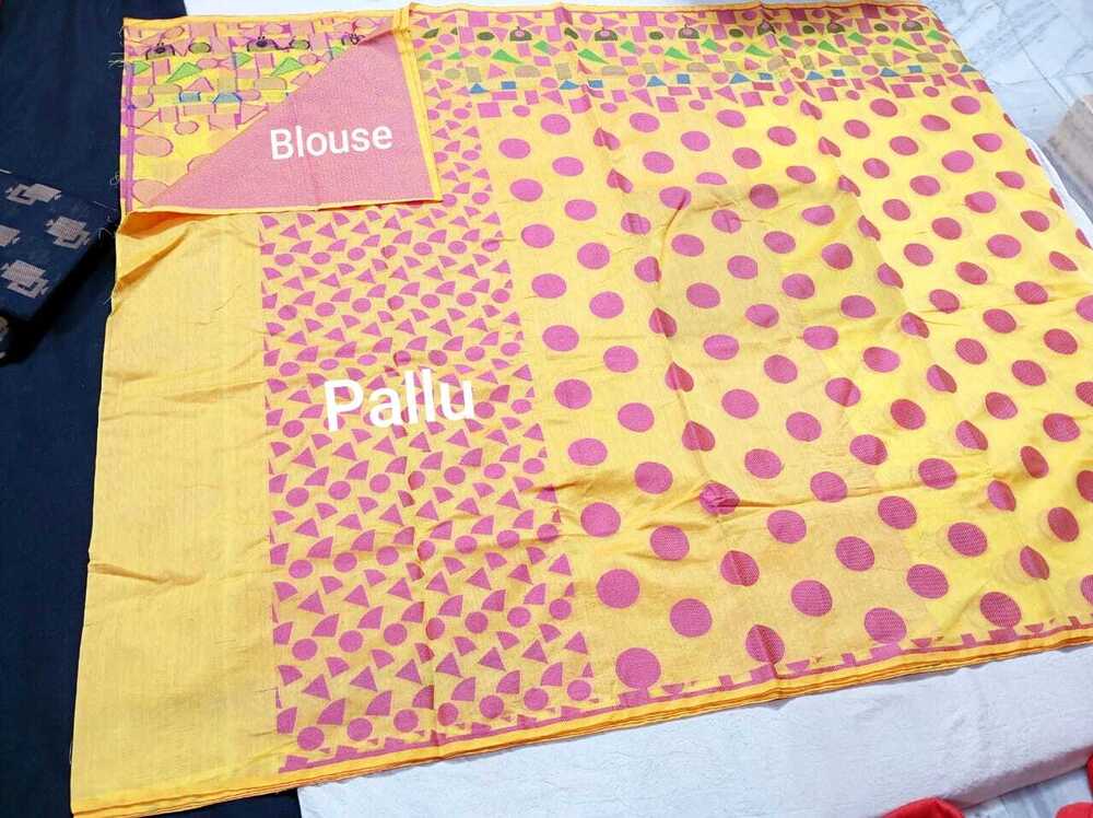 Artistic Geometric Banarasi Cotton Silk Meenakari Saree