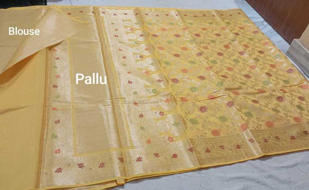 Modern Geometric Banarasi Cotton Silk Meenakari Saree