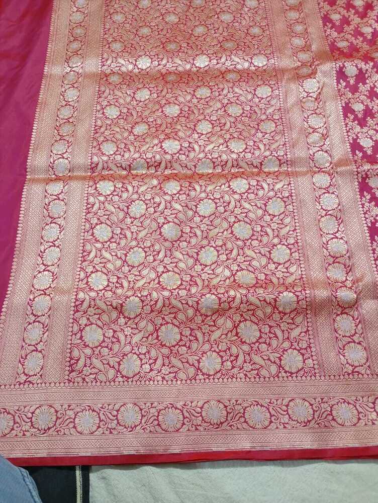 Rani Pink Katan Single Jaal Silk Saree