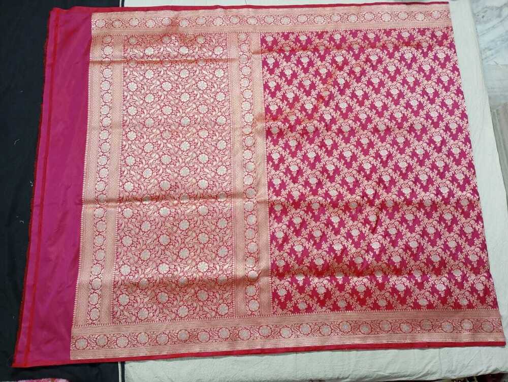 Rani Pink Katan Single Jaal Silk Saree