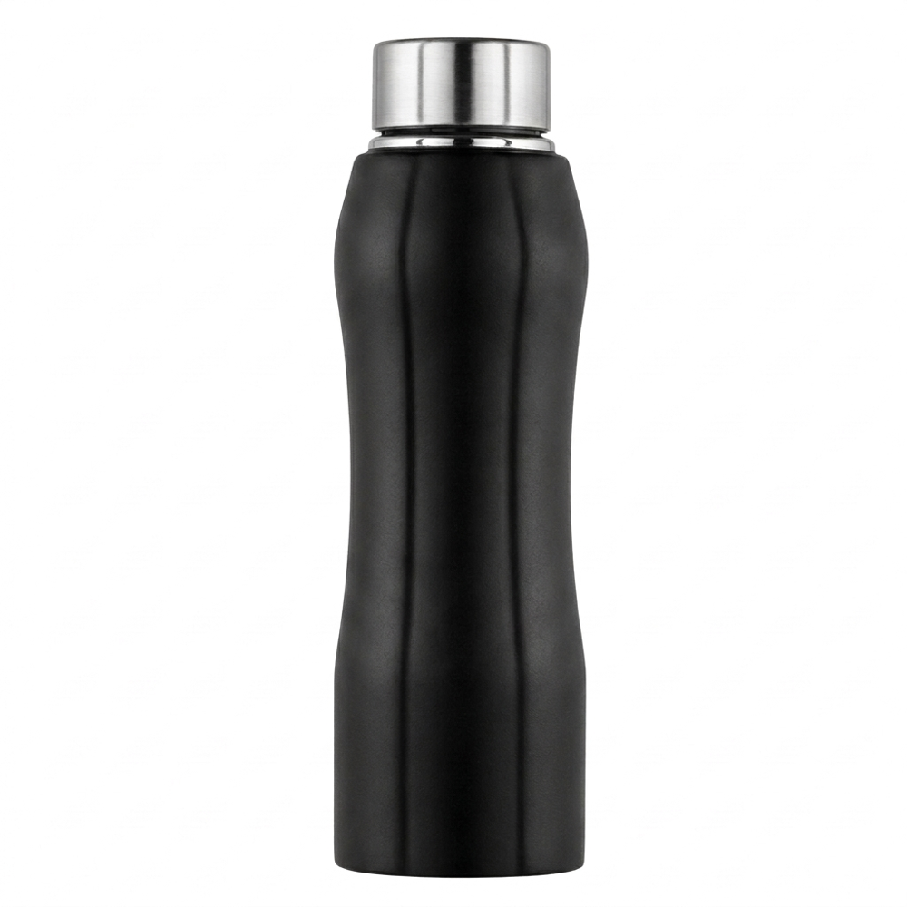 Stainless Steel Single Wall Curvy Black Color Bottle, 1000ml