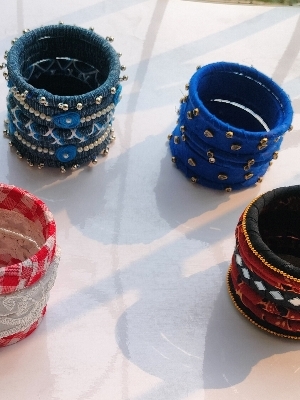 Handmade Fabric Bangles - Size: 2.6