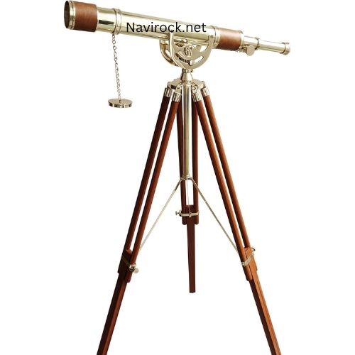 Nautical Personalized Engraved Shiny Brass Telescope Single Barrel Vintage Floor Standing Wooden Tripod Brown Leather Home Decor