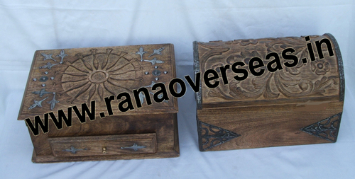 Antique Look Wooden Box - Polished Wood, 4x6, 8x5 & 10x4 Inch Sizes, Customized Color & Printing, Nautical Antique Imitation Style, Carved Theme for Jewellery, Home Decoration & Arts and Crafts