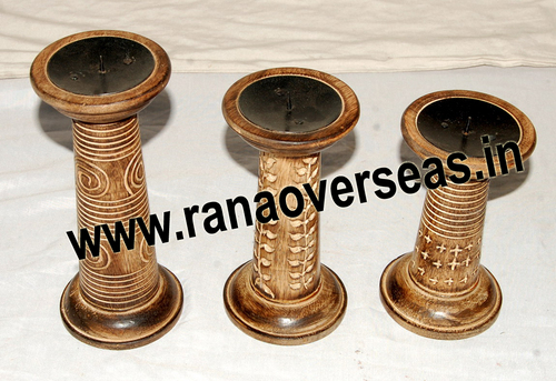 Wooden Candle Stand Pillar - Polished Wood Finish, Brown Color | Professional Indian Style Design