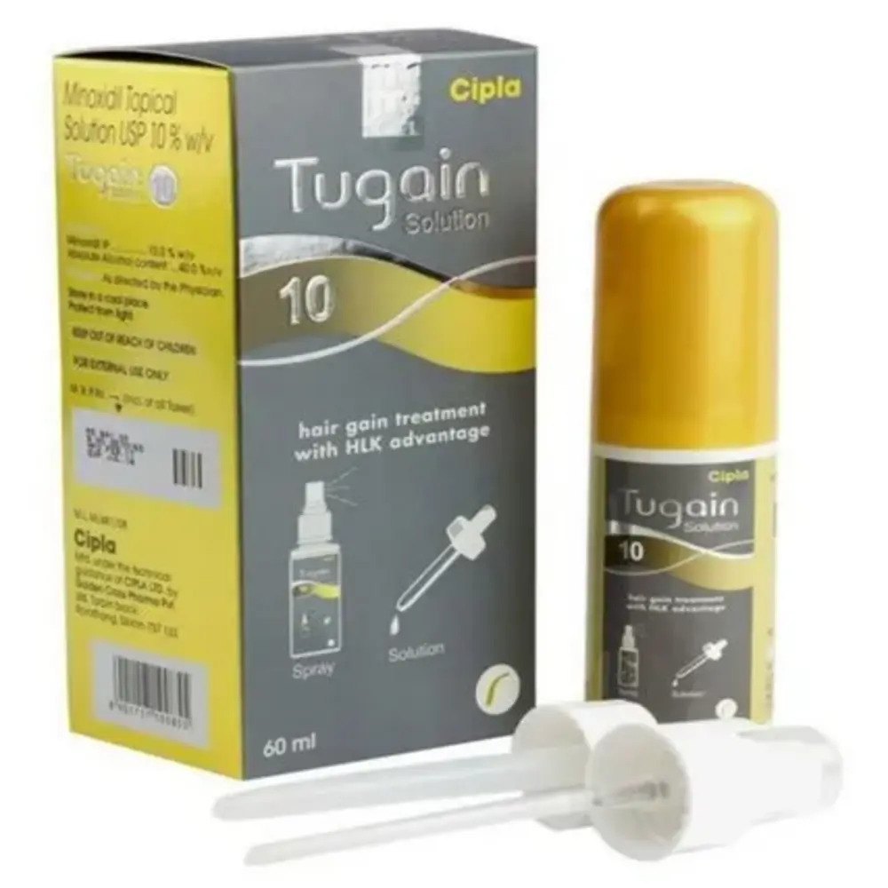 Tugain 10 Solution Minoxidil - Clear Topical Liquid, 60 Ml Dropper Bottle, 10% Minoxidil, Alcohol-based, Mild Fragrance