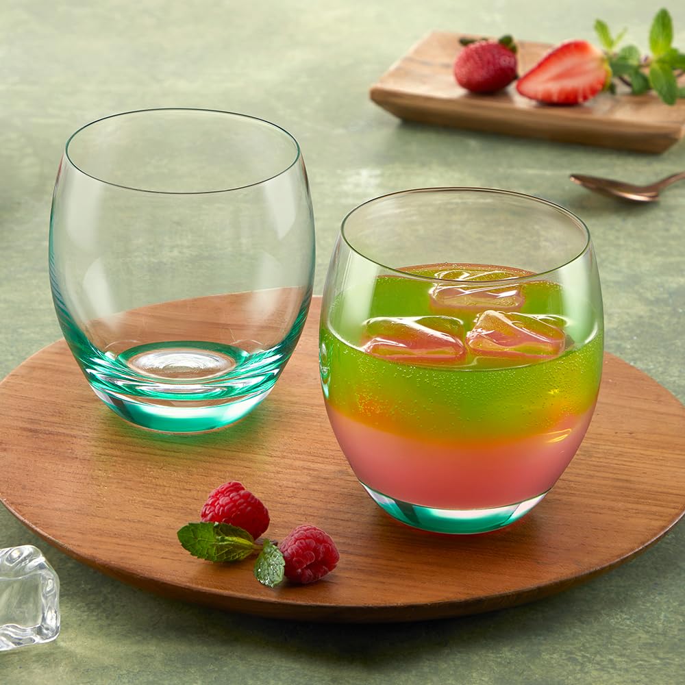 Borosil 400ml x 6pc Bliss Green Glass Set | Tumblers with Color Base | Stylish Drinking Glasses for Water, Juice & Soft Drinks | Elegant Glassware for Home, Parties & Gifting BGFGSD00049