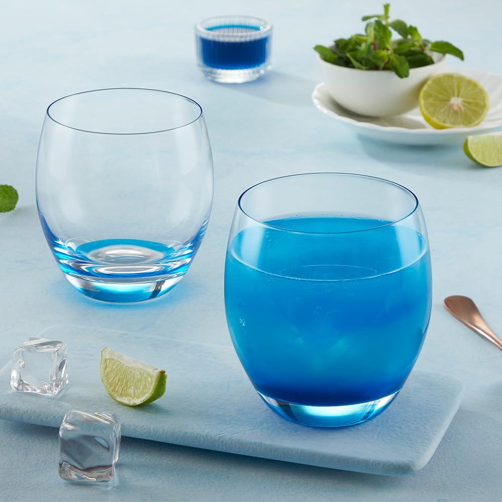 Borosil 400ml x 6pc Bliss Blue Glass Set | Tumblers with Color Base | Stylish Drinking Glasses for Water, Juice & Soft Drinks | Elegant Glassware for Home, Parties & Gifting BGFGSD00038