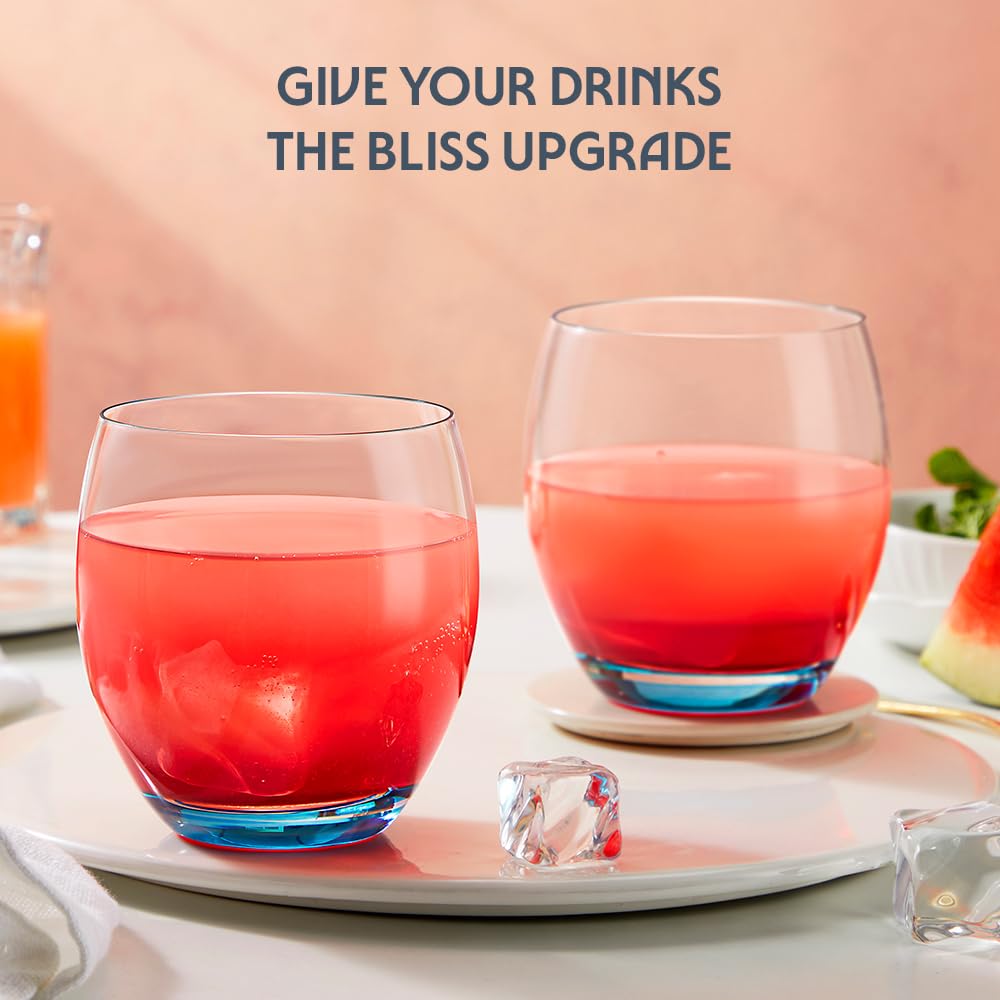 Borosil 400ml x 6pc Bliss Blue Glass Set | Tumblers with Color Base | Stylish Drinking Glasses for Water, Juice & Soft Drinks | Elegant Glassware for Home, Parties & Gifting BGFGSD00038