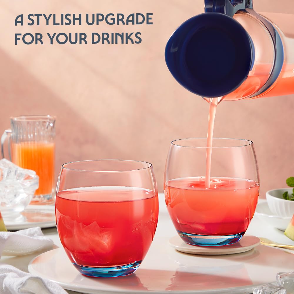 Borosil 400ml x 6pc Bliss Blue Glass Set | Tumblers with Color Base | Stylish Drinking Glasses for Water, Juice & Soft Drinks | Elegant Glassware for Home, Parties & Gifting BGFGSD00038