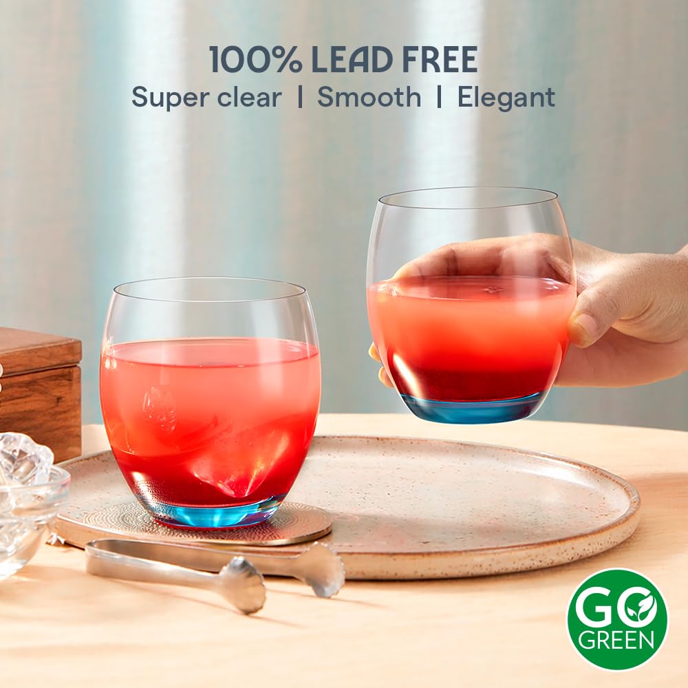 Borosil 400ml x 2pc Bliss Blue Glass Set | Tumblers with Color Base | Stylish Drinking Glasses for Water, Juice & Soft Drinks | Elegant Glassware for Home, Parties & Gifting BGFGSD00019