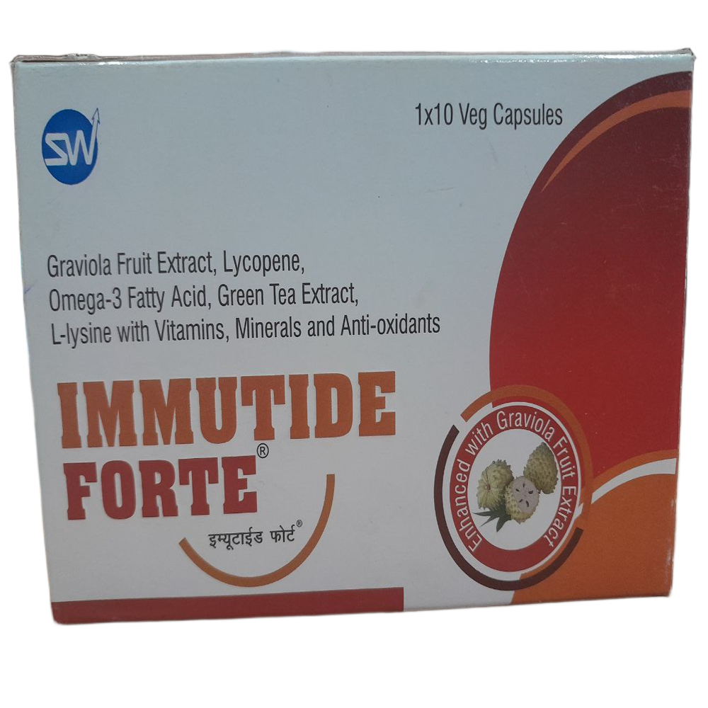 Immutide Forte - Graviola Fruit Extract, Lycopene, Omega-3 Fatty Acid, Green Tea Extract, L-Lysine with Vitamins, Minerals and Anti-oxidants Capsules