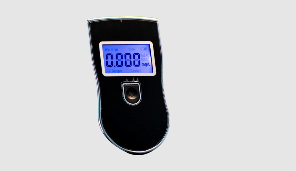 AMRUTHA-1 Double Display Alcohol Breath Analyzer - ABS Plastic, Black with Silver Trim, 0.01% BAC Accuracy | Automatic, Portable, 500+ Tests, Dual Backlit LCD, Audible Buzzer