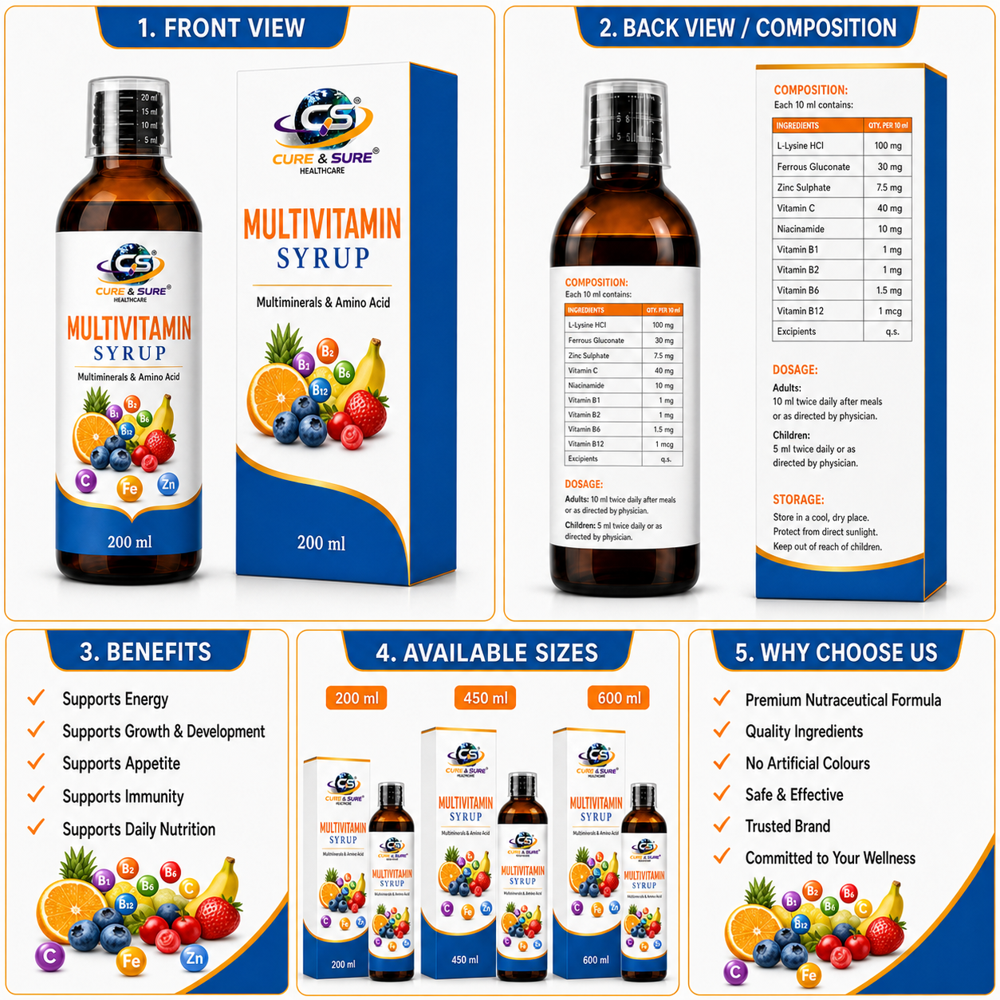 Nutraceuticals Multivitamin, Multiminerals & Amino Acid Syrup Third Party Manufacturing