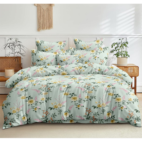 Green & Brown Floral Printed Double Bed sheet