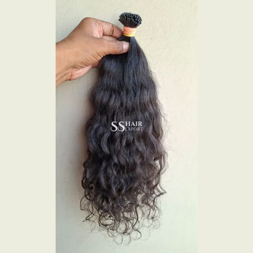 Natural Curly I-Tip Hair Extensions 22in | 100 strand Human hair natural black color Salon Ready