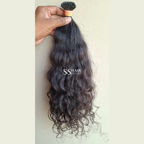 Natural Curly I-Tip Hair Extensions 22in | 100 strand Human hair natural black color Salon Ready