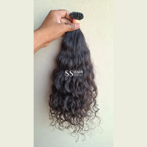 Natural Curly I-Tip Hair Extensions 22in | 100 strand Human hair natural black color Salon Ready