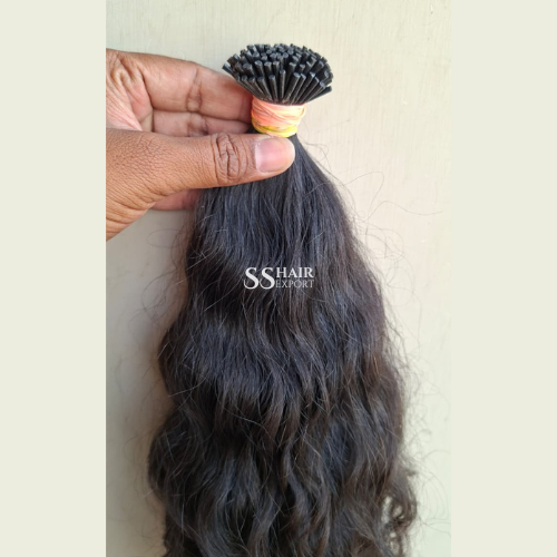 Natural Curly I-Tip Hair Extensions 22in | 100 strand Human hair natural black color Salon Ready