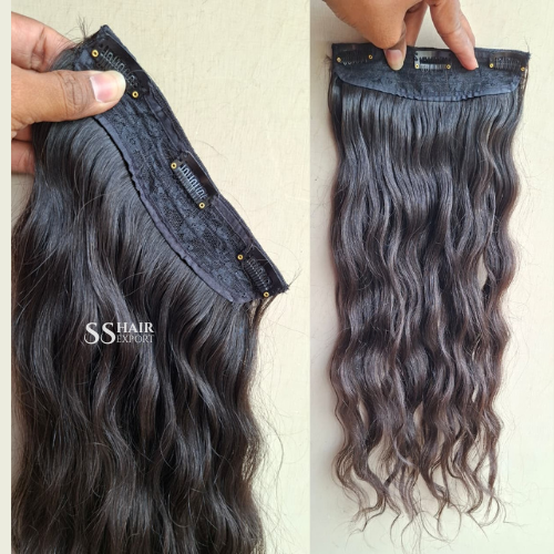 One Piece Clip In Hair Extensions Wavy Human Hair 20inch Instant Volume & Thickness