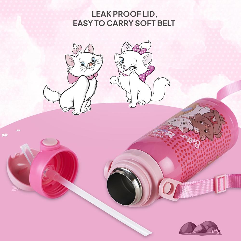 CELLO Ever Pop Insulated Stainless Steel Kids Flask 440 ml, Pink | Leakproof Push Button Open Double Wall Insulated Hot & Cold Thermosteel Kids Sipper Water Bottle for School, Travel & Daily Use
