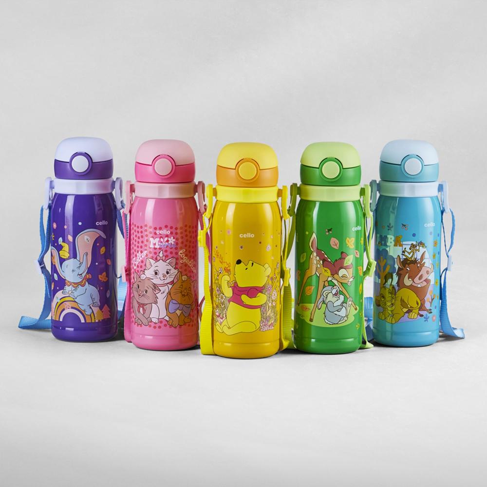 CELLO Ever Pop Insulated Stainless Steel Kids Flask 440 ml, Pink | Leakproof Push Button Open Double Wall Insulated Hot & Cold Thermosteel Kids Sipper Water Bottle for School, Travel & Daily Use