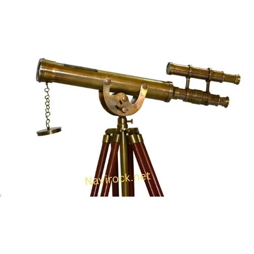 Victorian Antique Telescope Double Barrel Vintage Wooden Floor Standing Adjustable Tripod