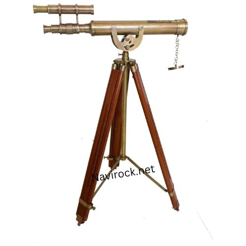 Victorian Antique Telescope Double Barrel Vintage Wooden Floor Standing Adjustable Tripod