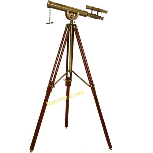 Victorian Antique Telescope Double Barrel Vintage Wooden Floor Standing Adjustable Tripod