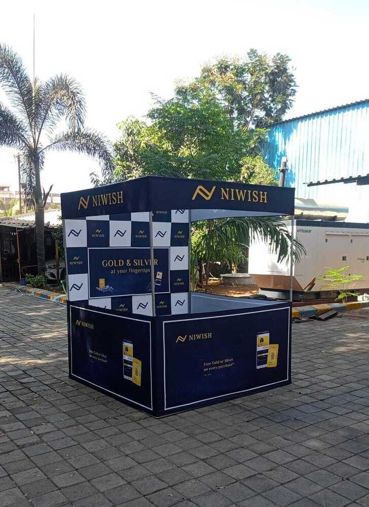 Fabric Kiosk - Durable Printed Fabric, 8x6x8 Ft, Red Canopy, Aluminum Frame | Dual Side Top Branding, Lightweight Portable Display