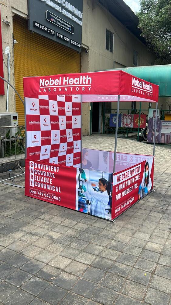 Fabric Kiosk - Durable Printed Fabric, 8x6x8 Ft, Red Canopy, Aluminum Frame | Dual Side Top Branding, Lightweight Portable Display