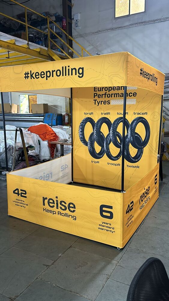 Fabric Kiosk - Durable Printed Fabric, 8x6x8 Ft, Red Canopy, Aluminum Frame | Dual Side Top Branding, Lightweight Portable Display
