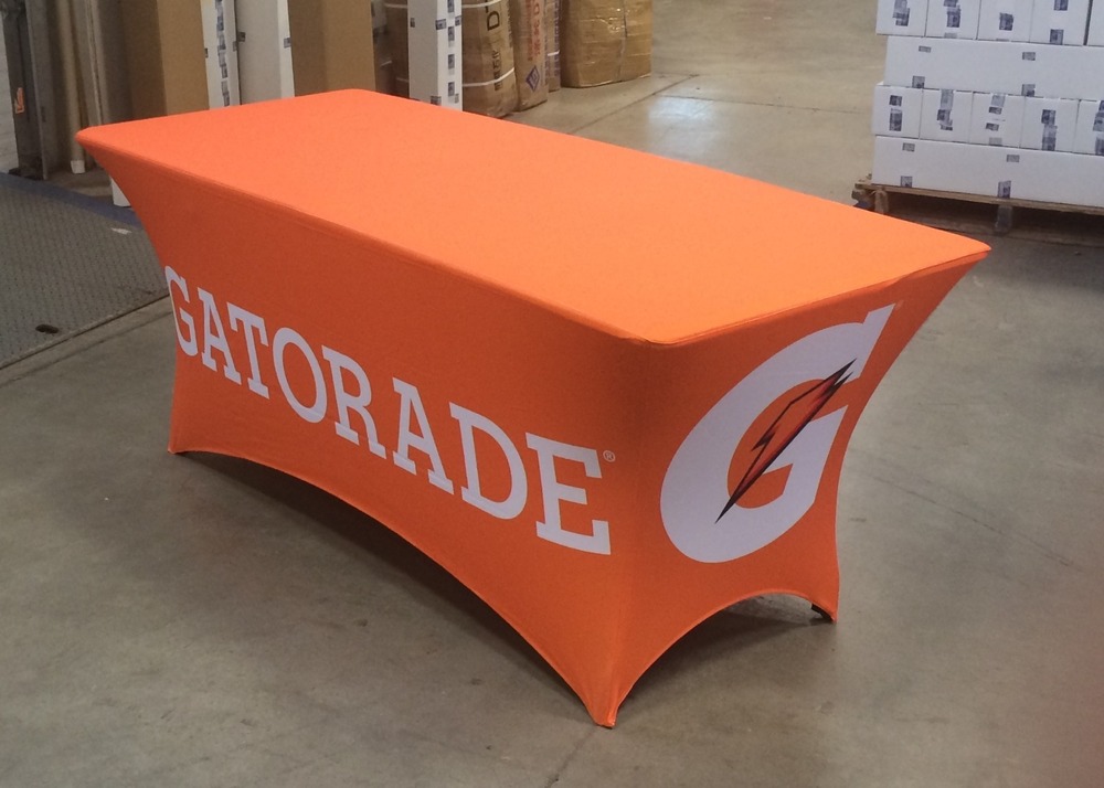 Tradeshow Table Cover - Polyester Blend 6ft Blue, Custom Printed, Wrinkle Resistant, Washable, Hemmed Edges