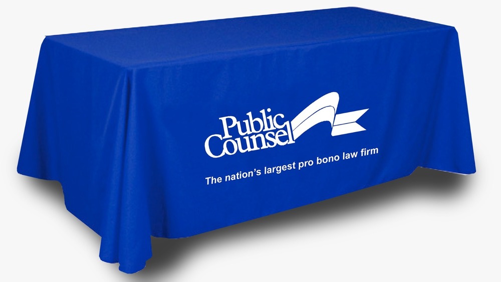 Tradeshow Table Cover - Polyester Blend 6ft Blue, Custom Printed, Wrinkle Resistant, Washable, Hemmed Edges