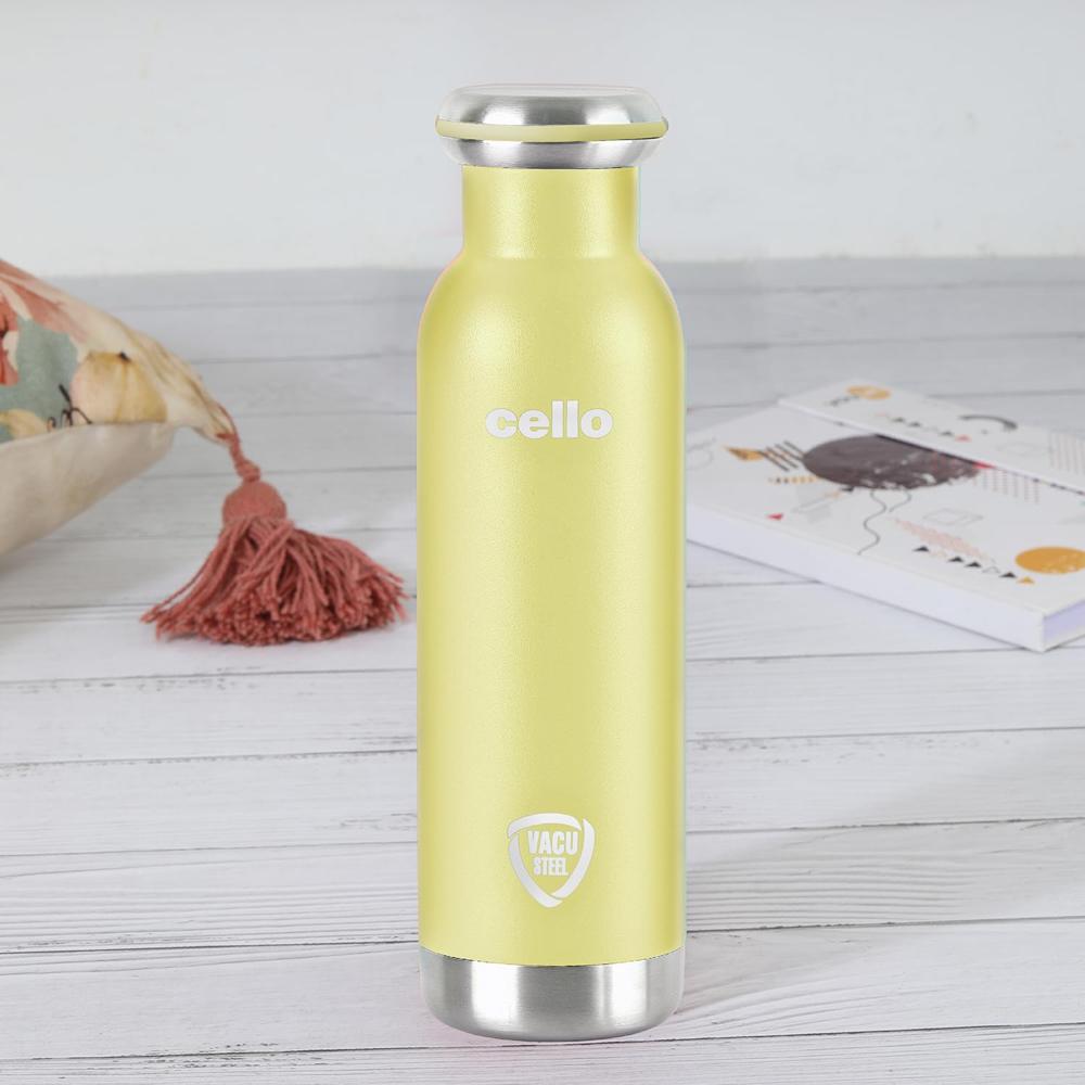 Cello Duro Sip Double Walled, Duro Tuff Steel Series, Vacusteel Water Flask with Durable DTP Coating,600 ml, Yellow