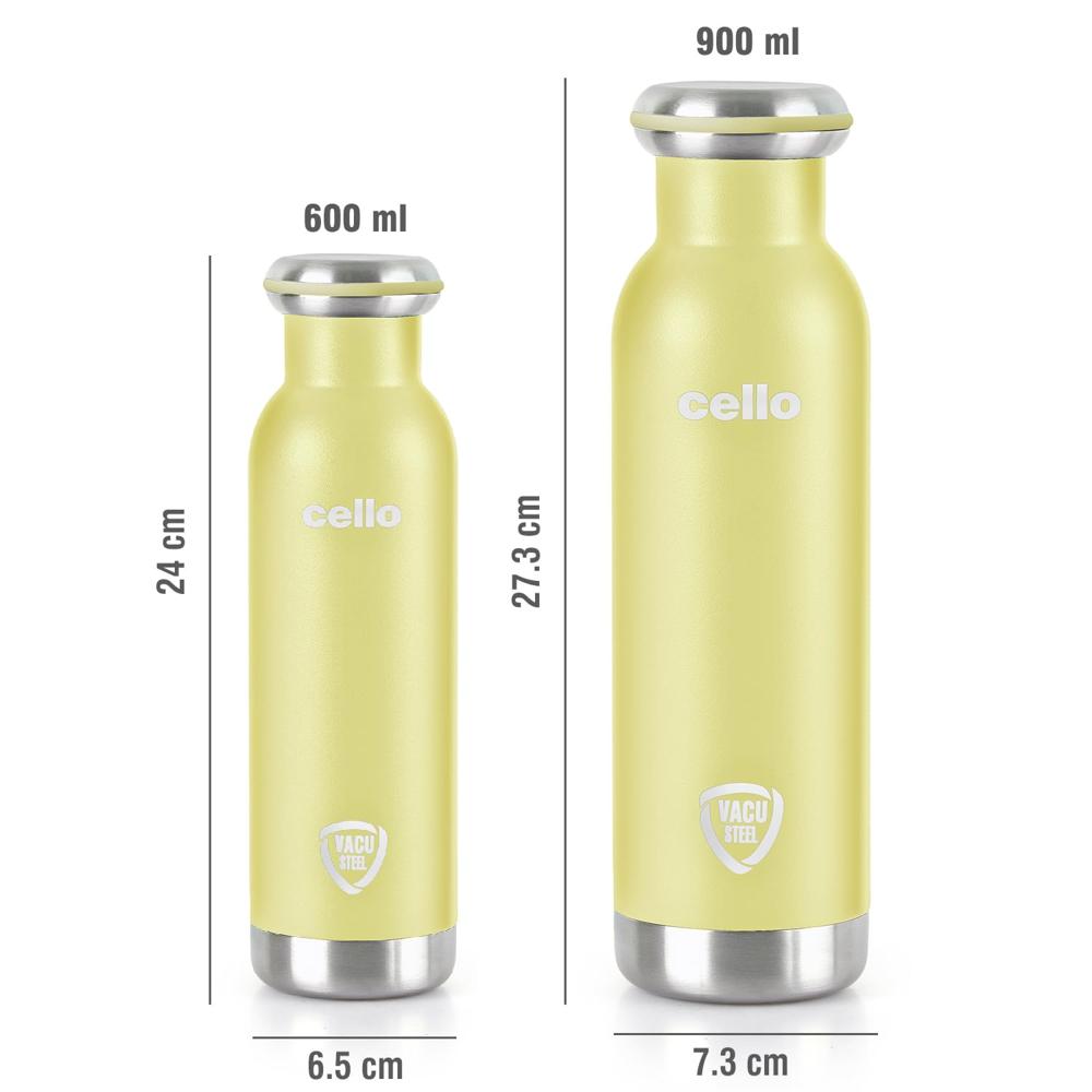Cello Duro Sip Double Walled, Duro Tuff Steel Series, Vacusteel Water Flask with Durable DTP Coating,600 ml, Yellow